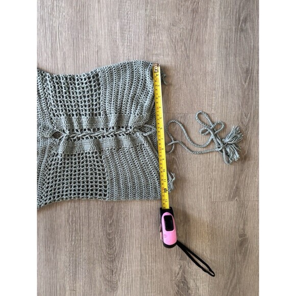 Sexy Open Knit Crochet Festival Boho Swim mini Halter Dress Coverup Teal Green - Picture 7 of 11